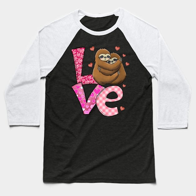 Love Heart Couple Sloth Valentine Day Baseball T-Shirt by luxembourgertreatable